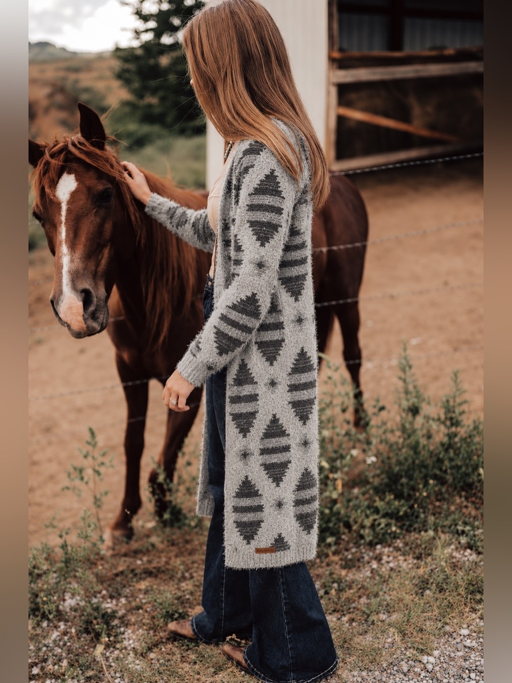NWT Simply Southern Long Fuzzy Aztec Print Open Cardigan